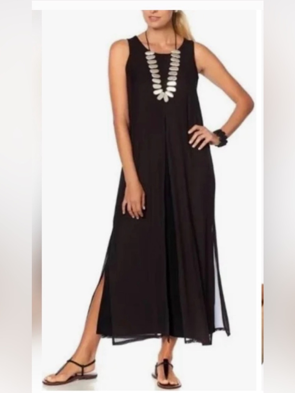 Marla Wynne Maxi Dress M Black Mesh Overlay Slit front and back 1X